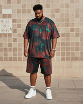 Plus Size Men's Vintage Distinctive Tie-Dye T-Shirt Shorts Suit